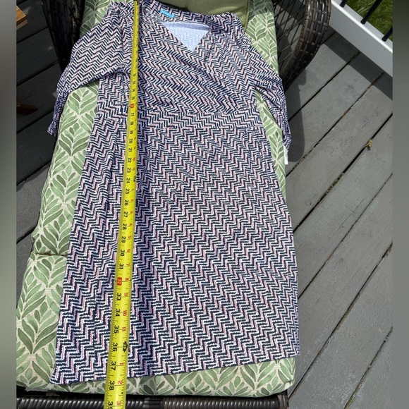 J.Mc Laughlin Lanie dres. Navy/white/red checks on V neck. 3/4 sleeve - size LG - Picture 10 of 10